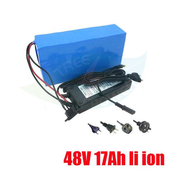 Alta capacidad personalizada 48V 17AH Batería de scooter de iones de litio 48 V Batería de iones de litio + cargador 3A