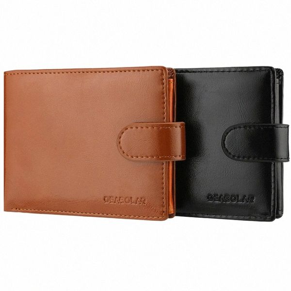 Cartera de cuero con cerrojo para hombre de alta capacidad Múltiples ranuras para tarjetas Tarjeta de identificación Titular de la tarjeta de crédito Monedero vintage C9DN #