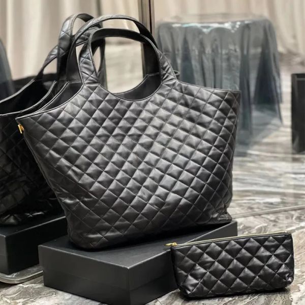 Bolso de compras de alta capacidad Bolso maxi Icare Bolso negro Bolso de piel de cordero acolchado Bolso de mujer Bolso de hombro de estilo clásico Bolsos de acónito Monedero de cuero genuino