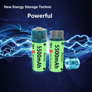 Batterie de lithium USB à haute capacité AA 5500mAh Batterie AA rechargeable de plus de 1200