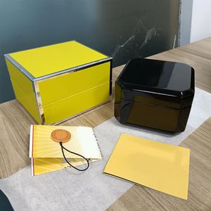 Étuis de haute qualité, boîte noire en plastique, céramique, cuir, certificat manuel, bois jaune, emballage extérieur, accessoires de montres C307M