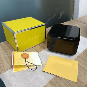Hoge kisten Kwaliteit Zwarte doos Plastic Keramisch leermateriaal Handmatig certificaat Geel hout Buitenverpakkingen Horloges Accessoires C343B