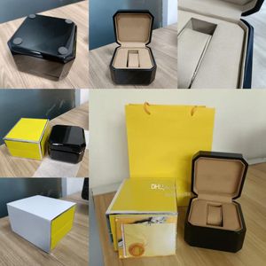 High Cases Qualité Boîte noire Plastique Céramique Cuir Matériau Manuel Certificat Bois jaune Emballage extérieur Montres Accessoires Cas 2023 251020 Boîte d'usine