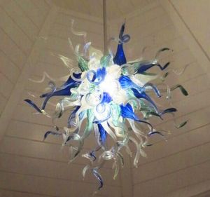 Lámparas de techo alto Lámparas de araña de cristal hechas a mano Iluminación para la decoración del arte de la casa Araña de color azul cobalto blanco verde