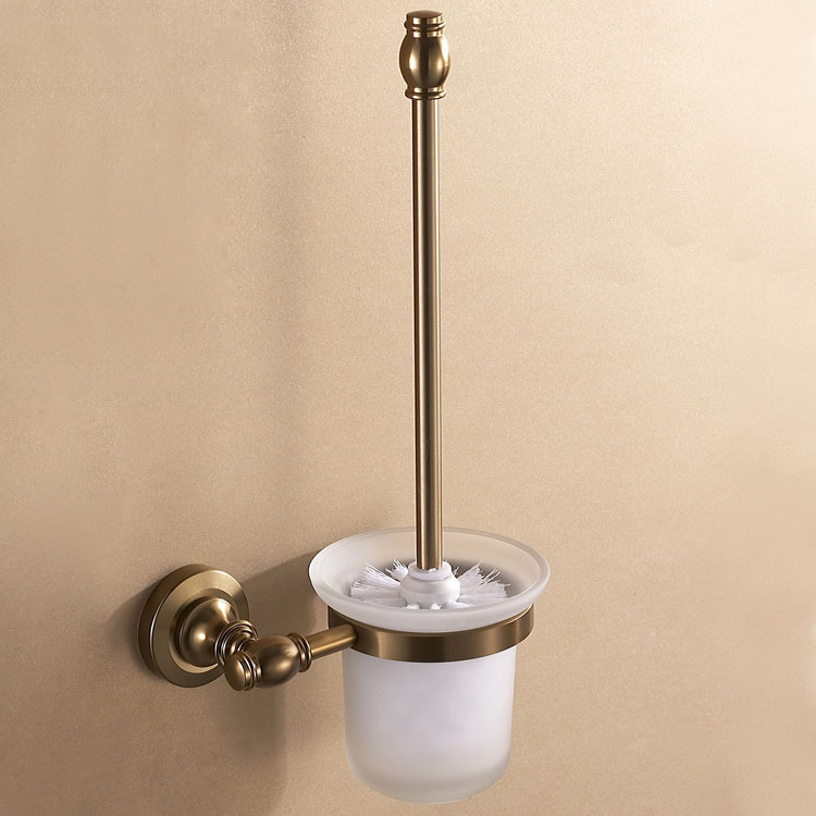 Livraison gratuite porte-brosse de toilette en aluminium de haute classe et tasse en verre support mural brosse antique bronze
