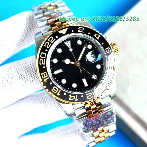 Montres de concepteur haute propre 40 mm montre une montre de luxe Greenwich Pepsi Bezel Batman Watch 2836/3186/3285 Mouvement mécanique automatique avec boîte 904lsteel Case 01
