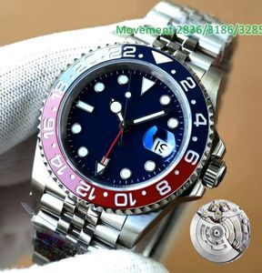 Montre masculine haute propre 40 mm Greenwich Pepsi Bezel Batman Watch 2836/3186/3285 Mouvement mécanique automatique 904L Bracelet avec boîte 904lsteel étanche