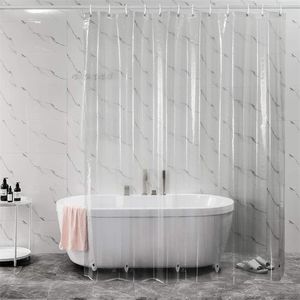 Hoge duidelijke douchegordijn Waterdichte transparante gordijnen voering meeldauw kunststof bad met haken Home PEVA badkamer decor 210915