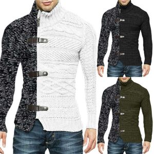 Hoge kraag 2023 herfst/winter gekleurd leer knoop gebreid vest met lange mouwen grote trui herenkleding