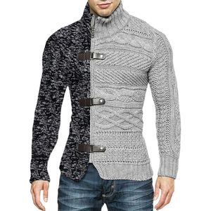 Cardigan tricoté à manches longues et boutons en cuir coloré pour homme, col haut, grand pull, vêtements pour hommes, automne/hiver 2023, 975