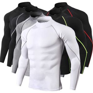 Chemises de compression à col haut Hommes Bodybuilding Sportswear T-shirt à manches longues Top Gyms T-shirt Fitness Tight Rashgard 210629