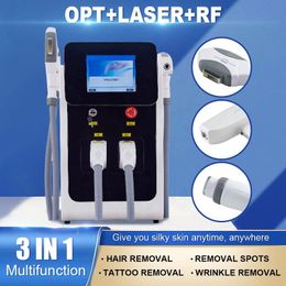 Rendimiento de alto costo 3 en 1 OPT + Láser + Máquina multifuncional RF Depilación Manchas de tatuajes Eliminación y eliminación de pecas Máquina de belleza láser para arrugas