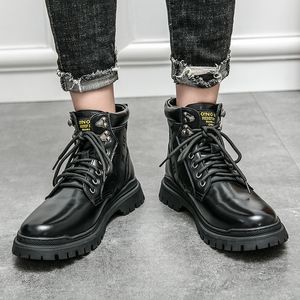 Botas Martin de corte alto para hombres PU punta redonda suela gruesa con cordones moda británica casual zapatos de trabajo al aire libre