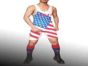 High Cut New American Flag Mens Wrestling Singlet Wrestler Attarge Bodywear Gym Outfit One Piece Pantys1738766