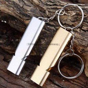 hoge decibel outdoor survival fluitje Gadgets mini EDC wandelen camping tool draagbare aluminiumlegering metalen Dubbele buis fluitjes met sleutelhanger