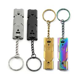 High Decibel Whistle Portable Keychain Stainless Steel Double Pipe Camping Hiking Emergency Survival Whistle Outdoors Tools 2021