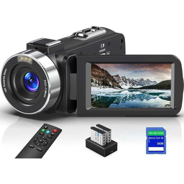 Videocámara de cámara de video de alta definición de 64MP con visión nocturna IR, WiFi y control remoto, perfecto para vlogging y YouTube, incluye una tarjeta SD 32G