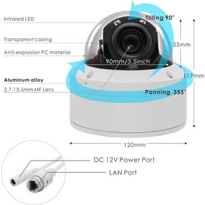 Caméra de sécurité IP haute définition avec technologie EPT 50 MPH 265PO, 5x Zoom optique, Pan / Tilt, étanche, vision nocturne, audio, intérieur / extérieur, Réseau compatible