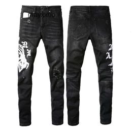 High Demin broderie Amiirii # 881 Street Purple Fit Jeans 2024 Mens Slim Pantalon de mode Jean Patch B6U1