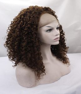 Pruik met hoge dichtheid Donkerbruin kinky krullend Synthetische kant voor zwarte vrouwen Goedkope korte krullende pruiken Afro Kinky Curl Synth7811880