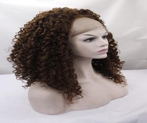 Peluca de cabello de alta densidad marrón oscuro kinky rizado de encaje sintético peluca frontal para mujeres negras pelucas cortas rizadas afro rizo rizado sinth5267507