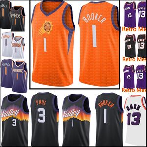 Maglia High Devin 1 Booker Chris 3 Paul Maglie Steve 13 Nash Retro Mesh Basket S-XXL Arancione Nero Viola Bianco Loghi ricamati 999 2021