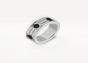 Black Ceramic Love Black Rings Band de mariage Femmes Men Men Marking 3 Rows Diamond Pavé 316L Titanium Steel Designer Jewel7216326