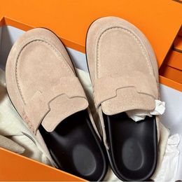 Hoge editie lederen schoenen met dikke zool Casual Baotou-helft voor vrouwen met platte bodem Tweede oom Lazy Boken-slippers