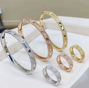 High Edition Originele Fanjia Clover Smalle editie Kaleidoscoop Bracelet voor vrouwen verguld met 18K Rose Gold Buckle Smal Edition Ring