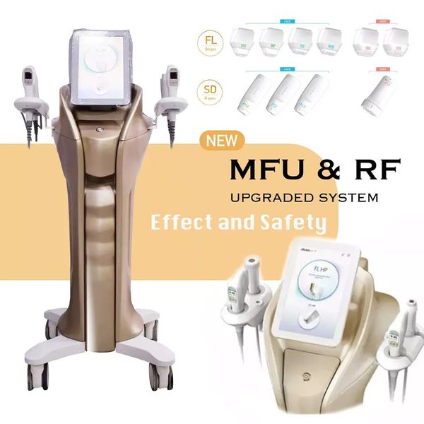 Máquina ultrasónica de estiramiento de la piel con elevación por radiofrecuencia ultrasónica de alta eficiencia, 2 mangos, instrumentos de belleza, máquina para dar forma a la cara y levantamiento de la piel