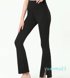 Pantalon évasé à haute élasticité, ample, taille haute, levage des hanches, amincissant, fente, lul, couleur chair, yoga, fitness, pour femmes