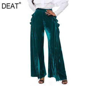 Taille haute élastique vert grande taille volants pantalons de velours pantalon coupe ample femme mode marée printemps été 7D0021 210421