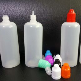 Botellas de alta gama 120 ml PE suave translúcido vacío vacío gotero de plástico de 120 ml con puntas de aguja larga y delgada tapas a prueba de niños para la botella de empaque de jugo de vapor