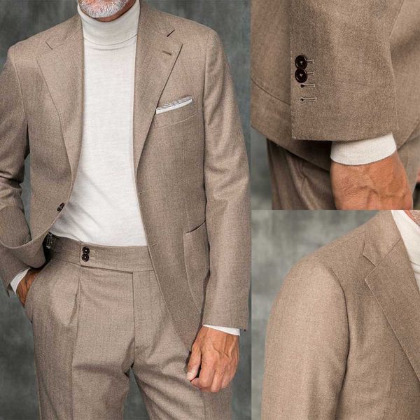 Trajes de hombre de gama alta de 2 piezas, esmoquin con solapa con muescas, traje Formal de tamaño personalizado, chaqueta + pantalón de un solo pecho con 3 bolsillos