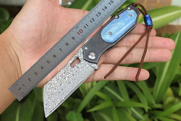 Cuchillo plegable de hoja de acero de Damasco 2020 de gama alta, acero inoxidable + mango de hueso, cuchillos de bolsillo EDC, cuchillo de regalo con caja de venta al por menor