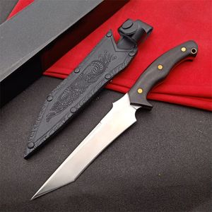 High End 238 Survival Rechte Mes DC53 Satijn Tanto Point Blade Volledige Tang Ebbenhouten Handvat Fixed Blade Tactische Messen met Lederen Schede