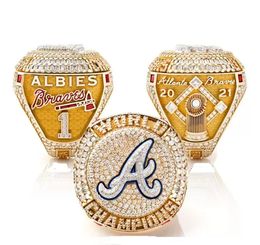 Ring de 9 joueurs haut de gamme Freeman Albies 2021 2022 World Series Baseball Braves Team Championship Ring With Wood Afficher Box Souveniture Mens Fan Gift