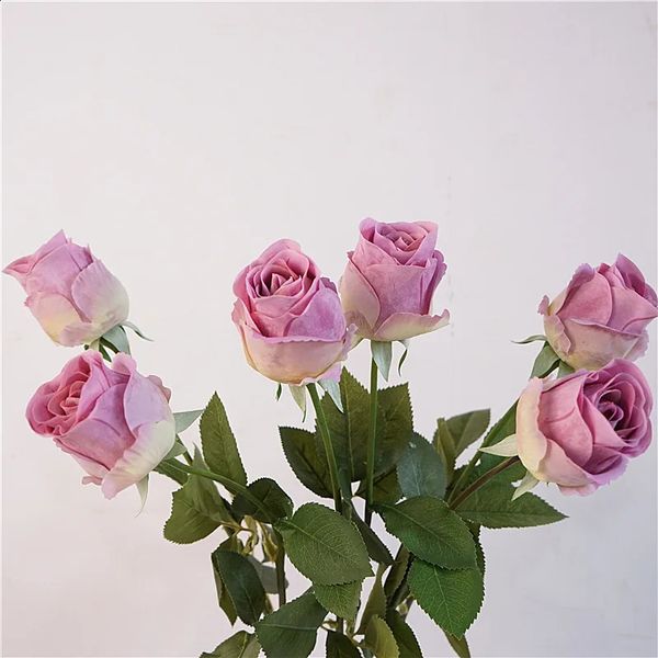 Fleurs de roses artificielles haut de gamme hydratantes, roses au toucher réel, arrangement floral de mariage, fausses fleurs, bouquet de mariée, 5 pièces, 240306