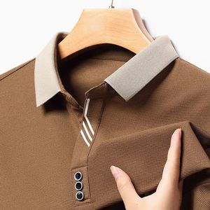 High-End Herfst Business Casual Cool Ademende Stof Mannen Revers Poloshirt Lange Mouw Fashion Designer Tops T-shirt M-4XL 240102