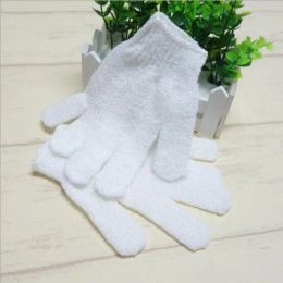 Gants de bain haut de gamme Gants de douche de nettoyage du corps Gant de bain exfoliant en nylon blanc Cinq doigts Paddy Fibre douce Massage Gant de bain Nettoyant