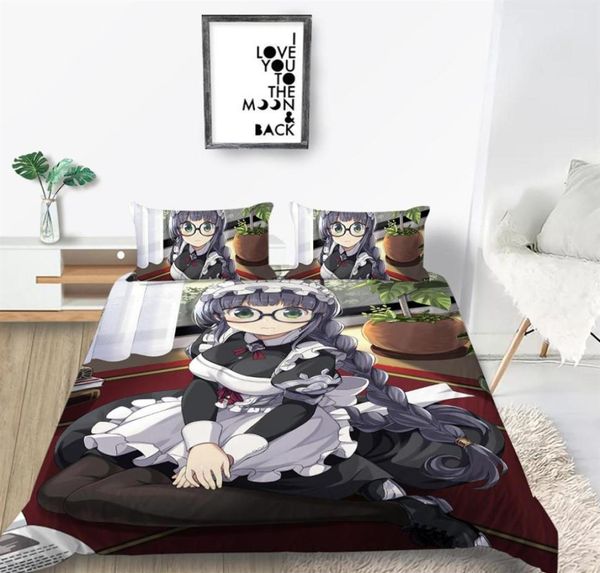 Ensemble de literie haut de gamme Anime Maid Sexy Sexy Classic 3D Couverture de couette japonaise King Single King Double lit complet Lit avec tai-oreiller 3P7478631