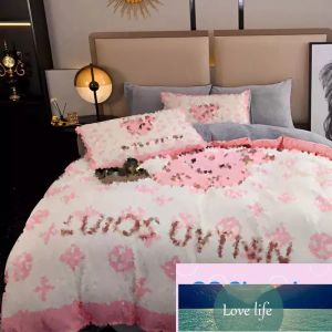 Ensembles de literie haut de gamme Designer de luxe classique lettre logo imprimé housse de couette taie d'oreiller ensemble de 4 pièces en pur coton noir rose grand logo ensemble décoration de chambre 1,8 m 2 m