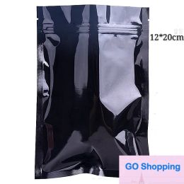 Bolsas de embalaje de sellado térmico planas negras de alta gama, bolsas de papel de aluminio mylar para nueces, alimentos secos, caramelos, 12*20cm