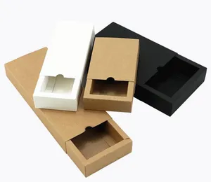 High-end Black Kraft Paper Gift Box White Packaging Cardboard Box Wedding Baby Shower Packing Cookie Delicate Lade Boxes 100pcs