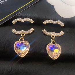High-end merk Designer oorbel Letter Stud Gold Ploated Silver Heart Bag Earrings vrouwen Crystal Pearl oor Hoop Diamant Earring Wedding Party Sieraden