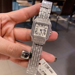 Série guépard haut de gamme montre à quartz incrustée de diamant montre de couple montre pour femme montre carrée en cristal saphir diamant étanche montre remplie de diamant