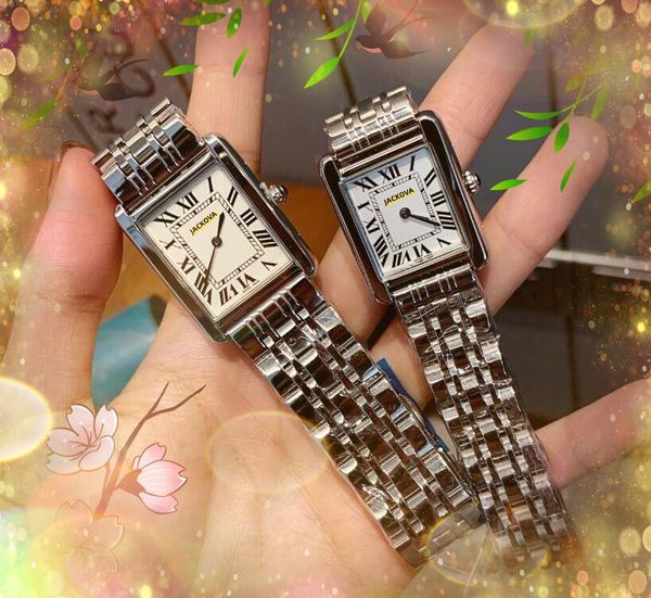 Reloj de diseño de dos pines con tanque romano para amantes de la moda de alta gama, caja de plata en oro rosa, reloj ultradelgado para hombres y mujeres, correa de cuero genuino de acero inoxidable, relojes de cuarzo con cara cuadrada