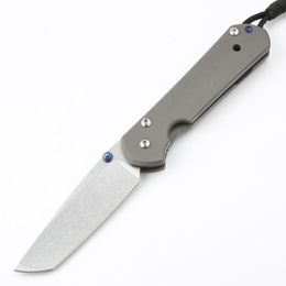 Couteaux CR haut de gamme Grand couteau pliant de poche EDC D2 Tanto Point Lame de lavage en pierre CNC TC4 Poignée en alliage de titane avec gaine en cuir