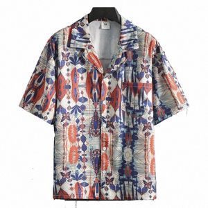 Camisa de cuello cubano de gama alta, ropa personalizada de fiesta superior impresa impriista, camisa de manga corta de verano de polo de viaje de playa B11i #