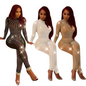 High-end Custom Zwart Wit Gouden Pailletten Jumpsuit Fall Womens Lange mouwen Hoge Stretch Party Club Bodycon Rompers235x